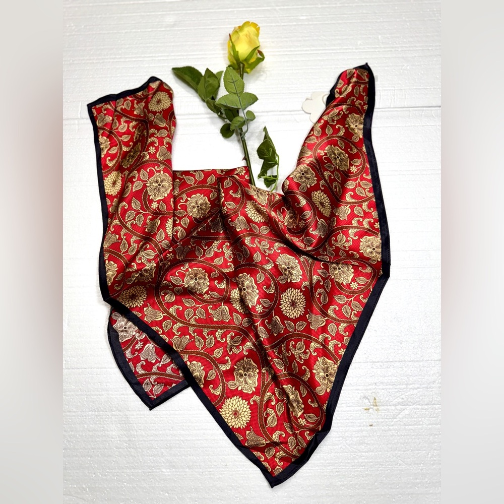 Silk Elegant Red and Gold Floral Scarf
